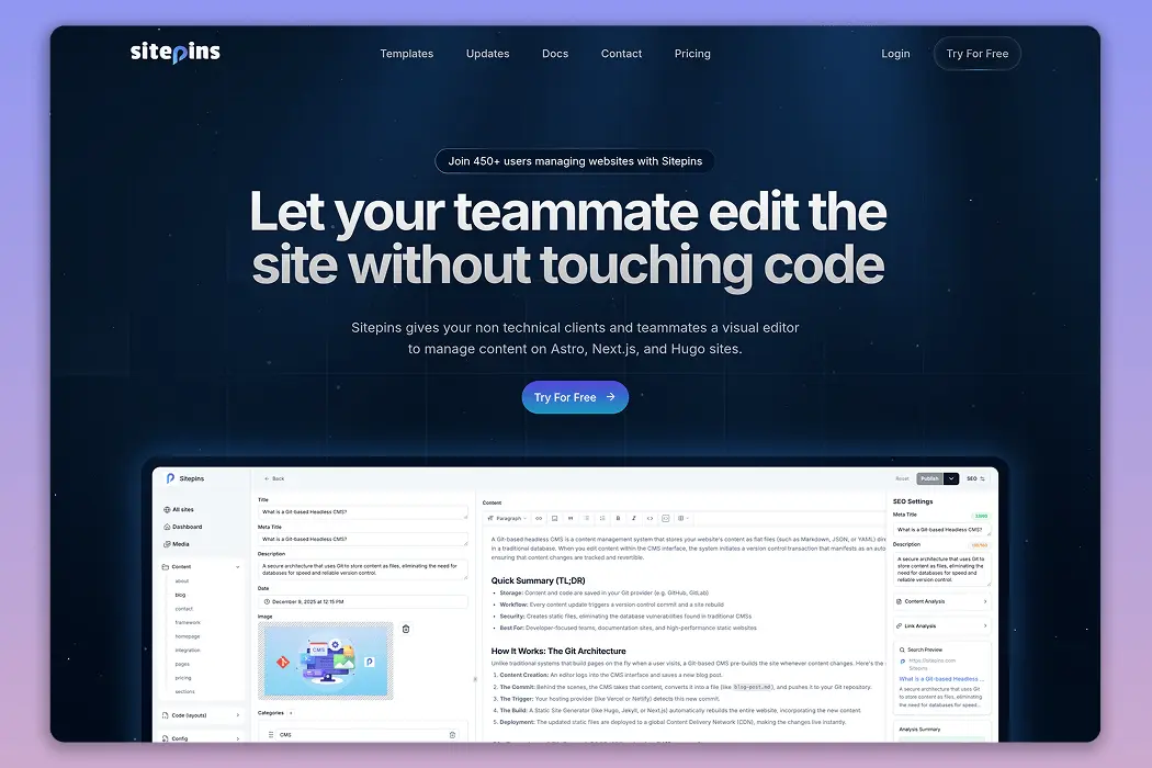 sitepins gitbased cms